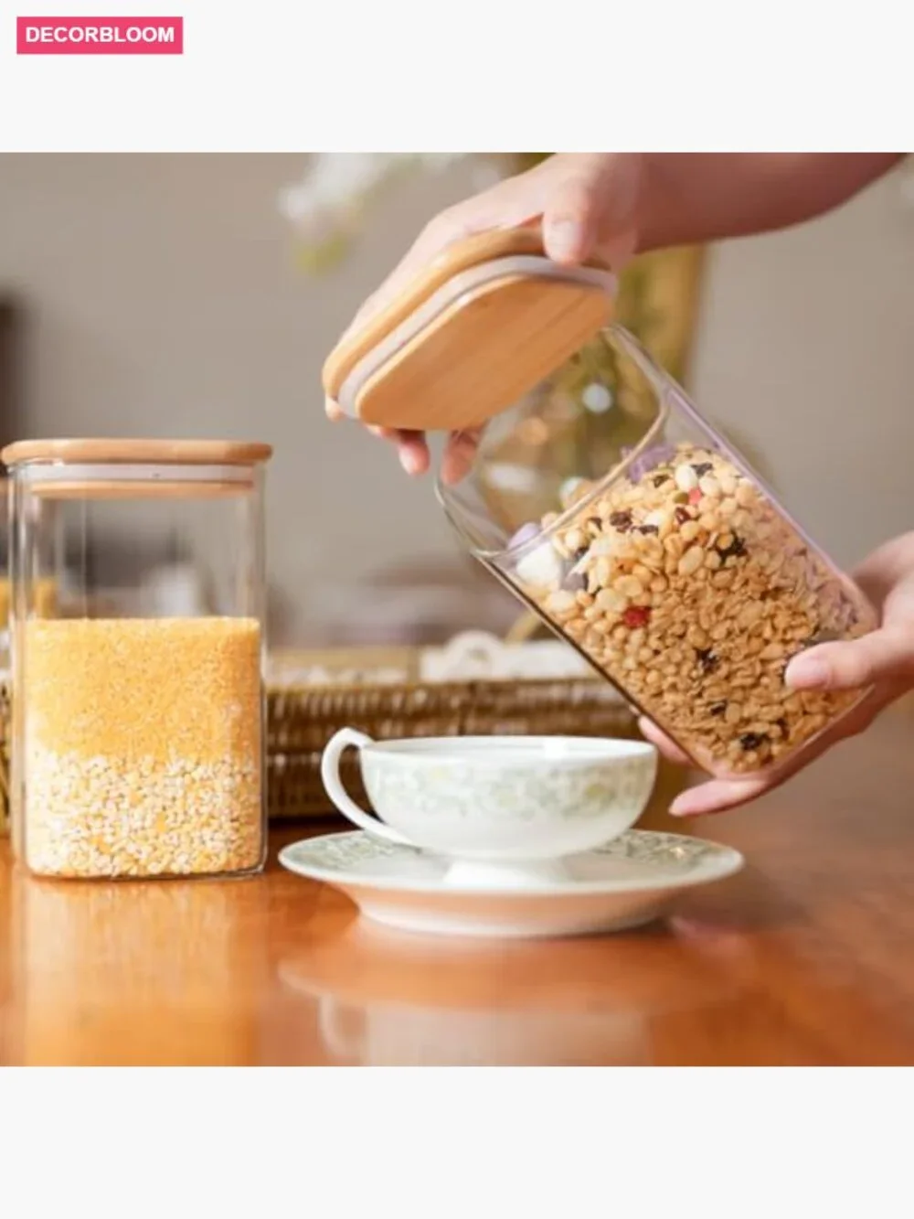 37 oz Glass Food Storage Jars Set of 6 Airtight Bamboo Lid
